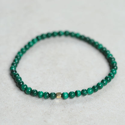 Men's Malachite Bracelet – Genuine Malachite Bracelet for Men, Sterling Silver, Gold Filled or 14K Gold Accent, Green Gemstone Stretch