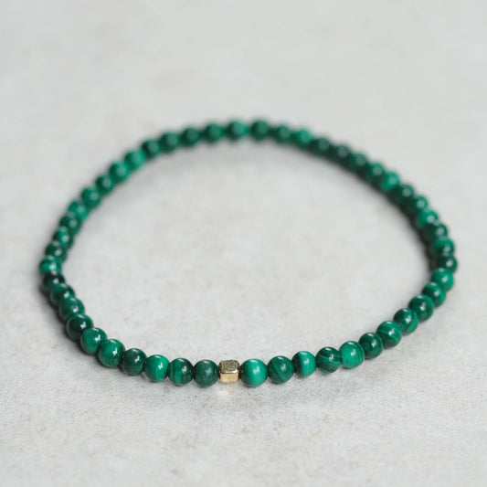 Men's Malachite Bracelet – Genuine Malachite Bracelet for Men, Sterling Silver, Gold Filled or 14K Gold Accent, Green Gemstone Stretch