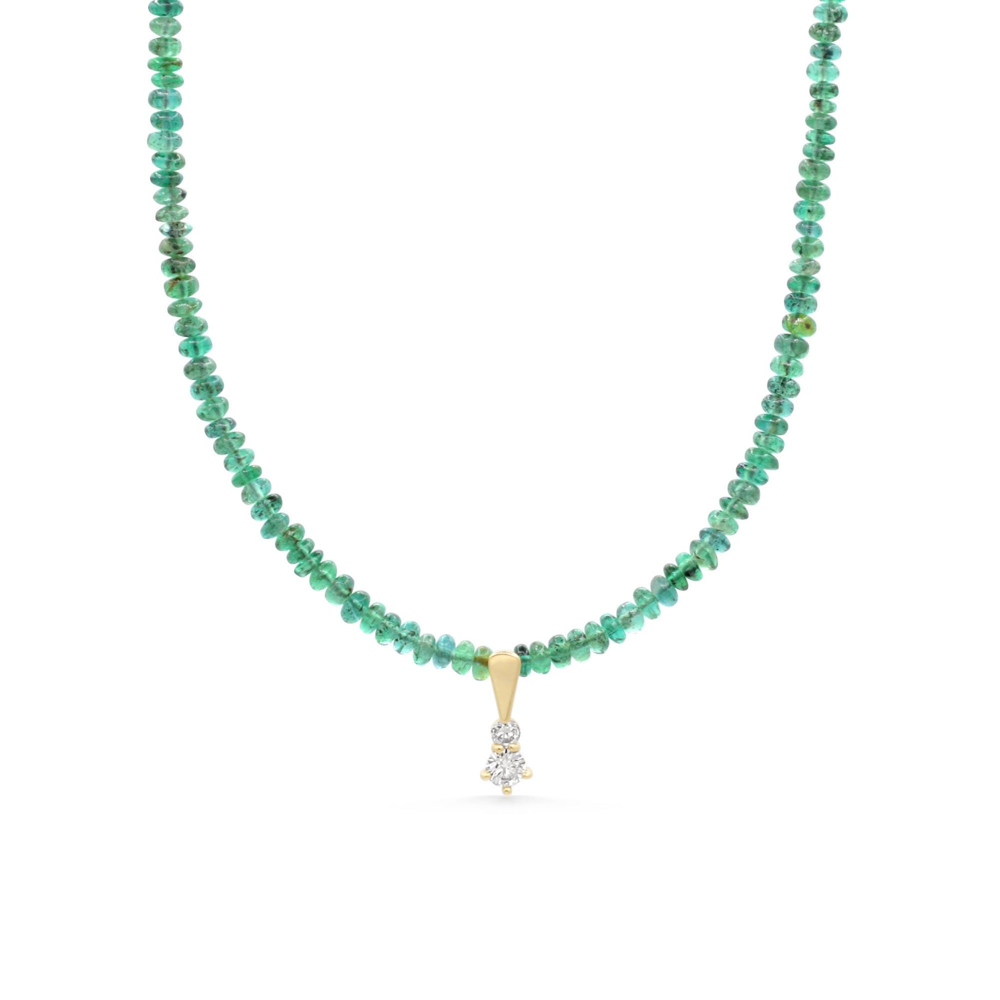 Diamond 14K Zambian Emerald Necklace, Zambian emerald necklace | [DIP_s] May birthstone necklace | smooth dainty Zambian emerald beaded