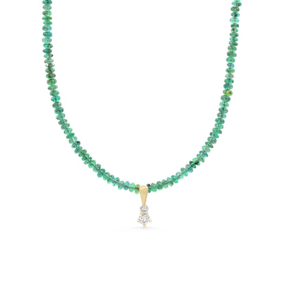 Diamond 14K Zambian Emerald Necklace, Zambian emerald necklace | [DIP_s] May birthstone necklace | smooth dainty Zambian emerald beaded