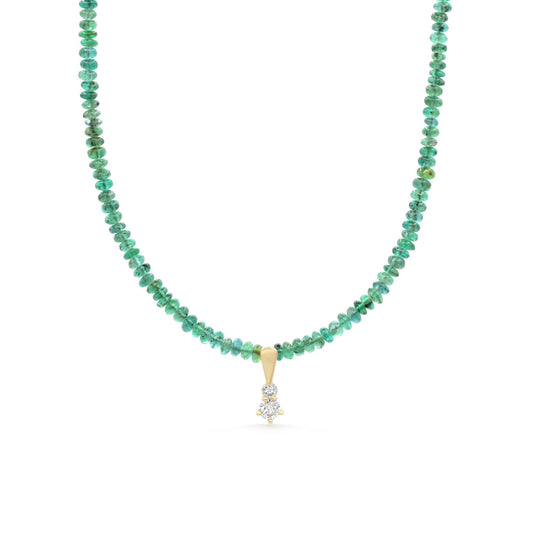 Diamond 14K Zambian Emerald Necklace, Zambian emerald necklace | [DIP_s] May birthstone necklace | smooth dainty Zambian emerald beaded