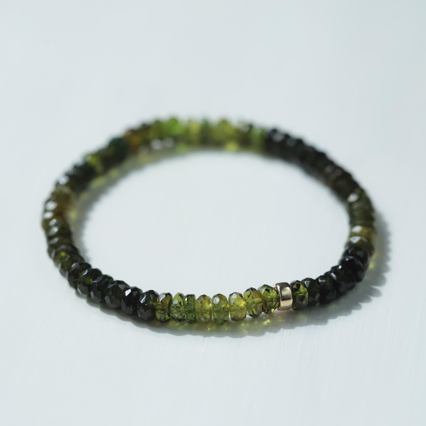 Green Tourmaline Bracelet – Rare Ombre Tourmaline Bracelet, Sterling Silver or Solid 14K Gold, Genuine Green Gemstone Stretch Bracelet