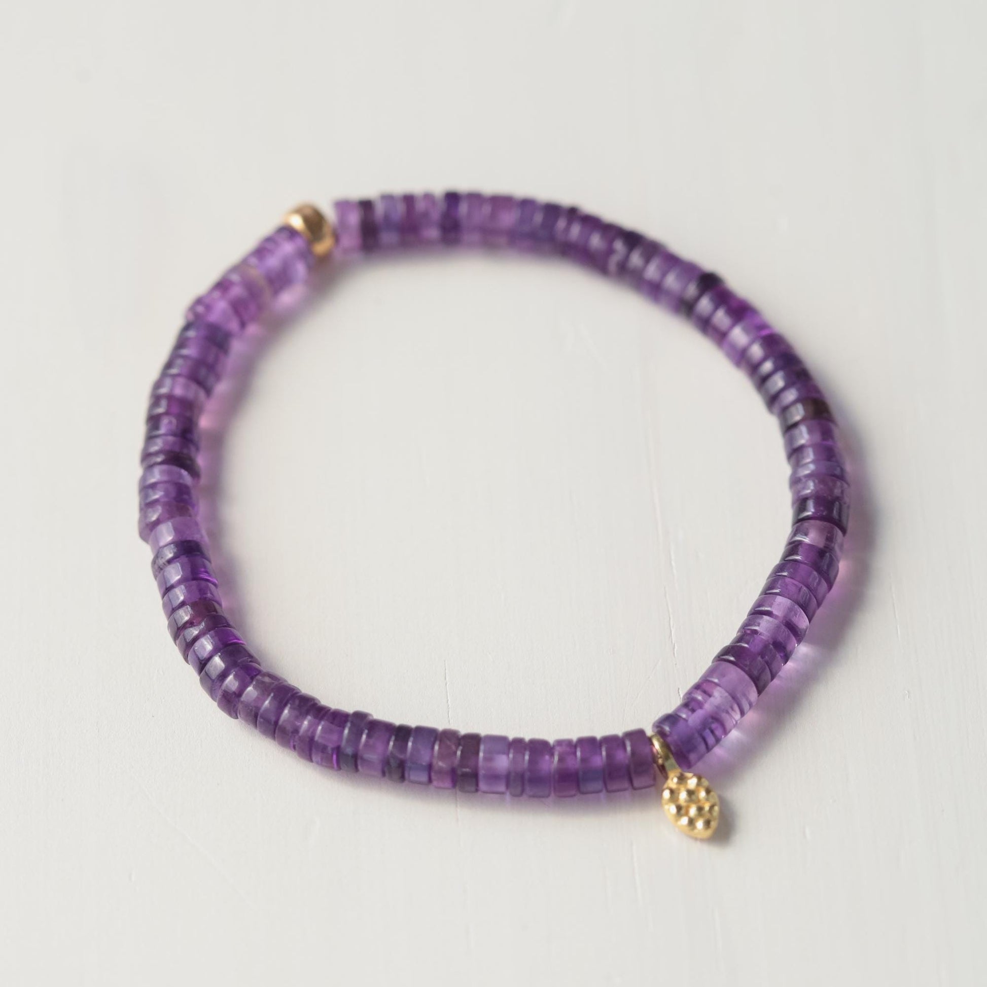 Amethyst Heishi Bracelet – Genuine Amethyst Bracelet, Sterling Silver, Gold Vermeil or Solid 14K Gold, Purple Gemstone Stretch Bracelet