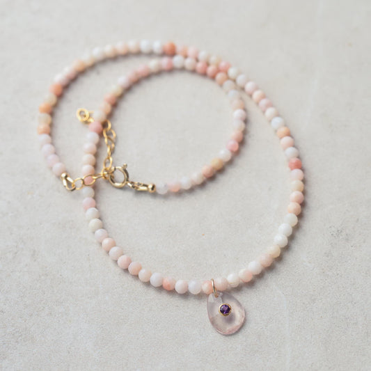 Blush Oracle Necklace | Pink Opal necklace | large pink opal beaded necklace, pink opal choker, pink opal jewelry [dip], October