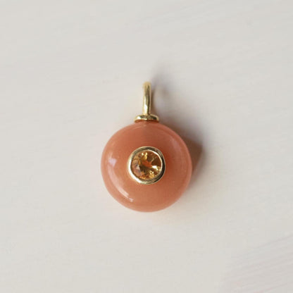 Infinity Clasp Curb Chain Necklace – Peach Moonstone & Citrine Pendant, Gold Filled Convertible Necklace