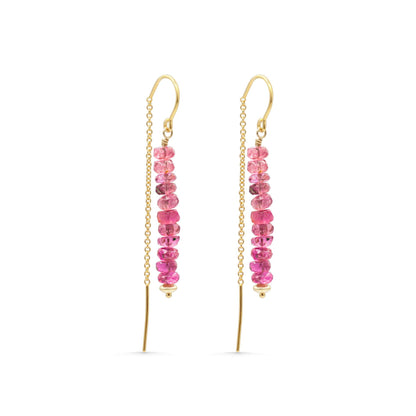 Pink Tourmaline Threader Earrings – Genuine Pink Tourmaline Earrings, Sterling Silver, 14K Gold Filled or Solid Gold Threaders