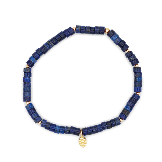 Lapis Lazuli mosaic bracelet by Earthly Abundance featuring vibrant blue stones and intricate design on a flexible band.