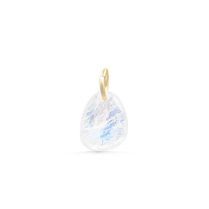 Rainbow Moonstone pendant necklace with 14K gold setting, featuring a smooth, oval-shaped moonstone gemstone on a delicate chain.