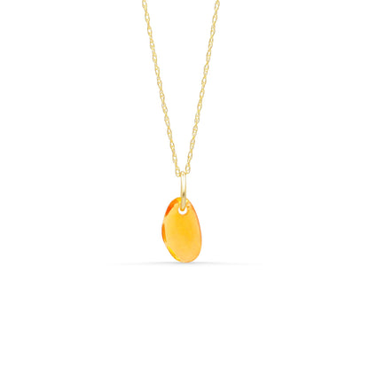 Mexican Fire Opal pendant necklace with 14K gold setting, showcasing a vibrant fiery orange gemstone on a delicate chain.