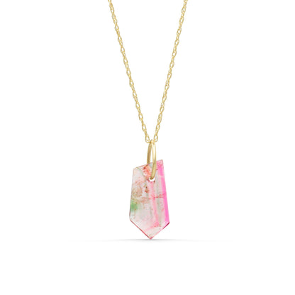 Bi-Colour Tourmaline Slice Necklace, Pink Green Tourmaline Pendant, One of a Kind Tourmaline Necklace, 14K Gold Filled Gemstone Jewelry