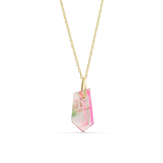 Bi-Colour Tourmaline Slice Necklace, Pink Green Tourmaline Pendant, One of a Kind Tourmaline Necklace, 14K Gold Filled Gemstone Jewelry