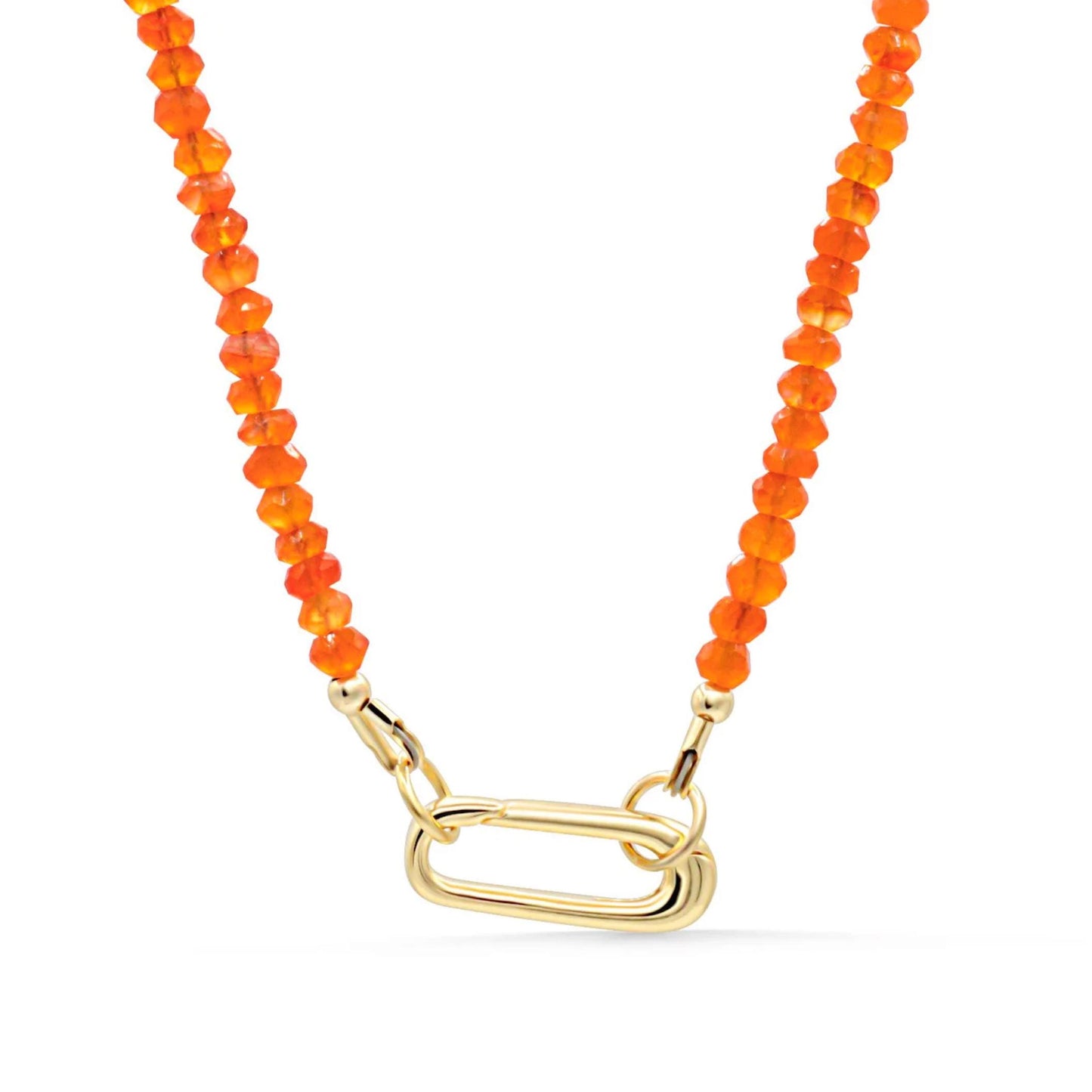 Carnelian Necklace with Rectangle Carabiner, Gold Filled