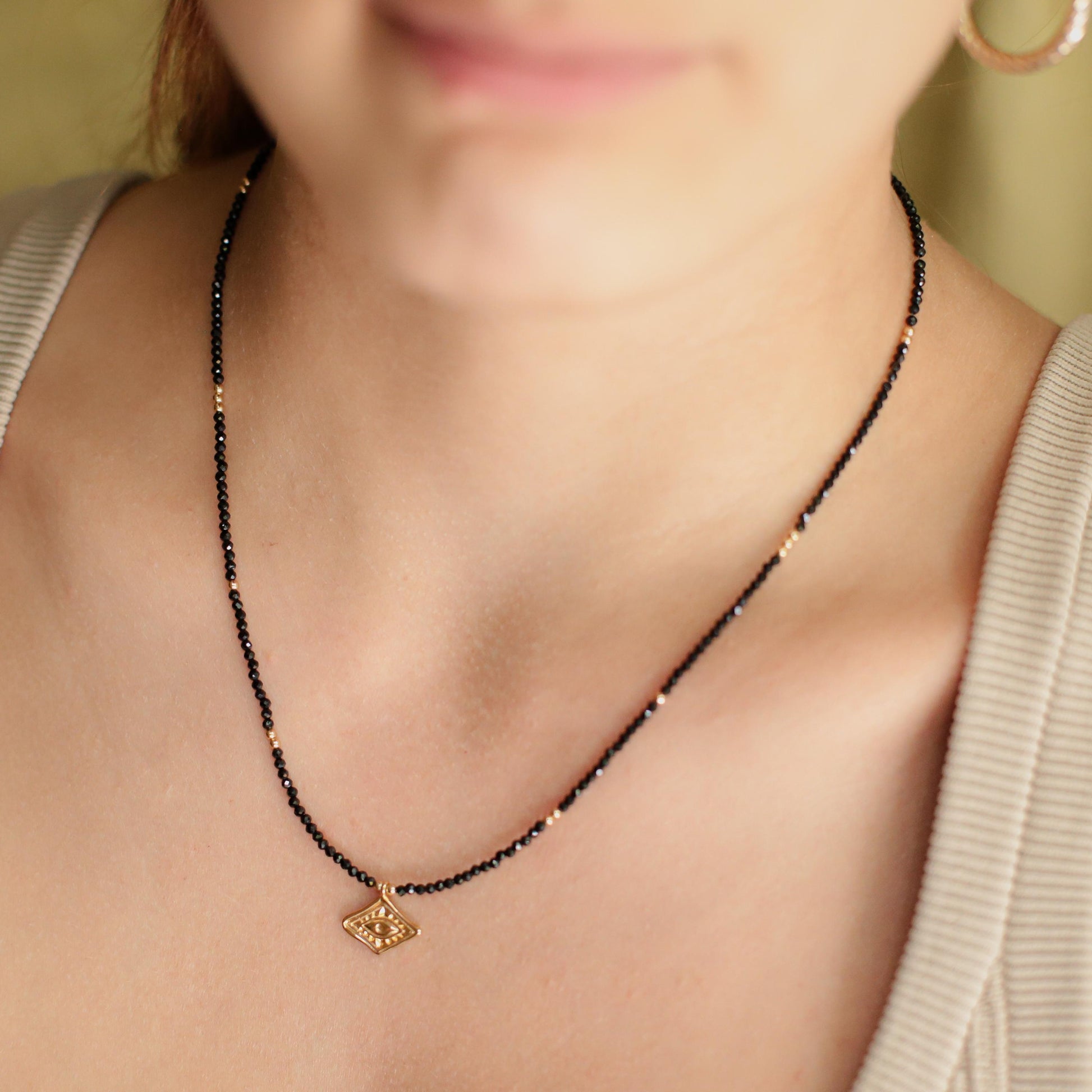 Evil Eye Black Tourmaline necklace, Black Tourmaline gold jewelry | [DIP] Healing Black Tourmaline jewelry | Black Tourmaline *G