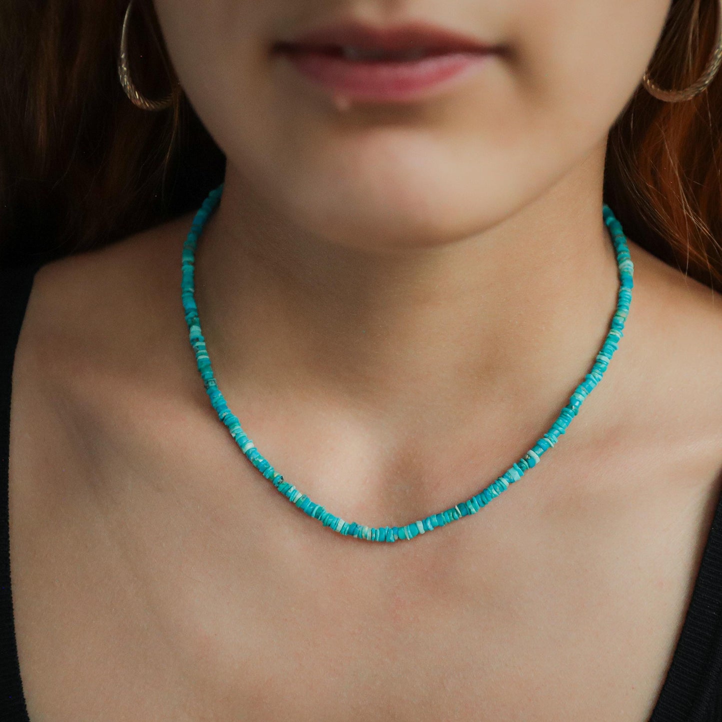 Genuine Turquoise Heishi Necklace • Adjustable 14K Gold Filled • Earthy Layering Necklace • Handmade in Canada • Genuine Gemstone
