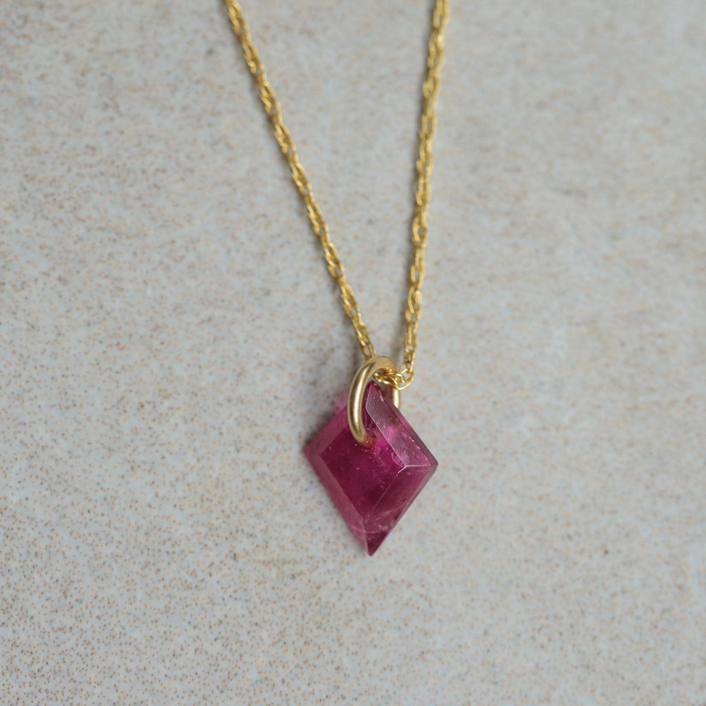 Pink Tourmaline Slice Necklace • Solid 14K Gold • Genuine Pink Tourmaline Pendant • Tiny Gemstone Necklace • Handmade in Canada