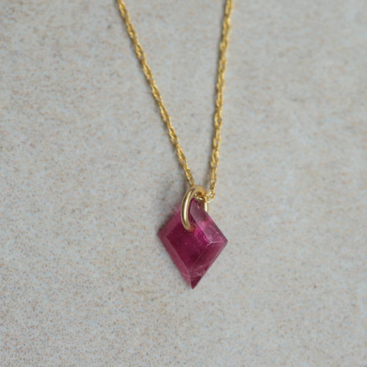 Pink Tourmaline Slice Necklace • Solid 14K Gold • Genuine Pink Tourmaline Pendant • Tiny Gemstone Necklace • Handmade in Canada