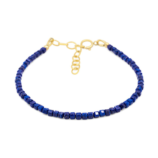 Lapis Lazuli Bracelet – Cube Cut Blue Gemstone Bracelet, 14K Gold Filled, Minimalist Layering Bracelet, Genuine Lapis Jewelry