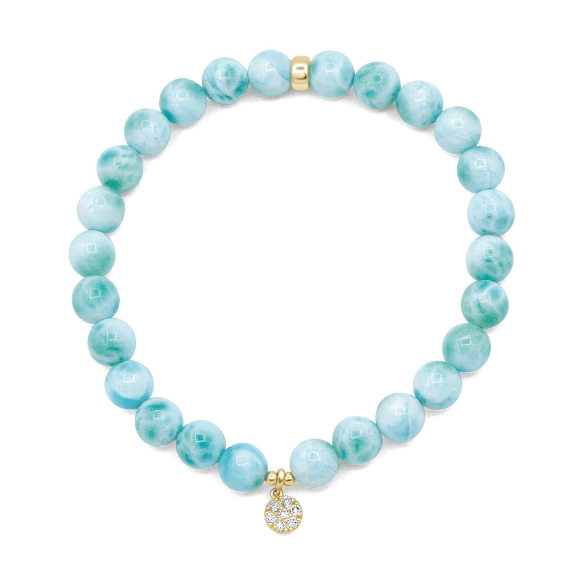 Larimar and diamond bracelet by Earthly Abundance featuring a silver chain with blue Larimar stones and sparkling diamonds.