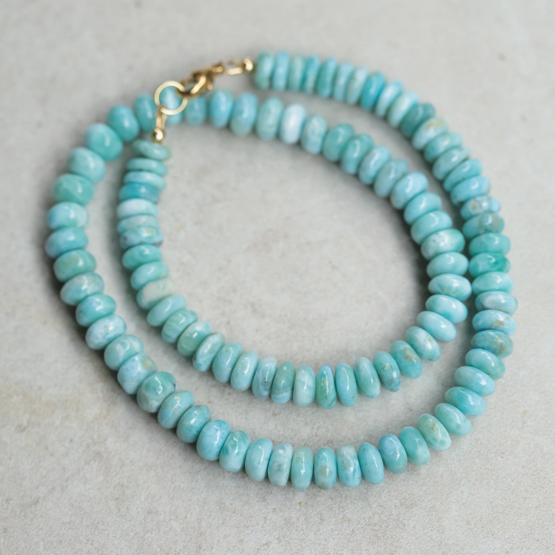 14K GOLD Larimar Beaded Necklace, Women's larimar candy necklace, Larimar beaded Necklace, high quality larimar necklace