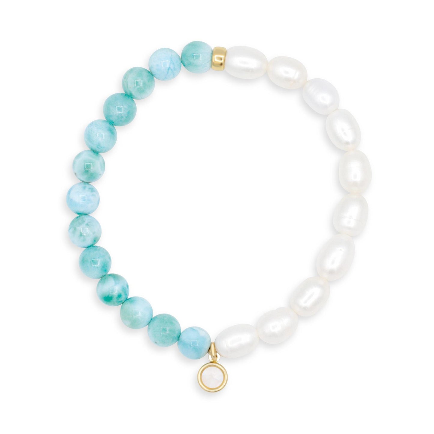 Larimar Pearl Bracelet • Solid 14K Gold • Freshwater Pearl Bracelet • Mother of Pearl Charm • Handmade in Canada