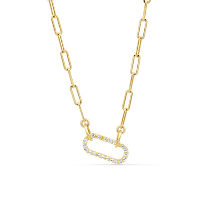 White Topaz Carabiner Necklace, Gold Filled Paperclip Chain, Front Clasp Necklace, Interchangeable Necklace, Layering Chain
