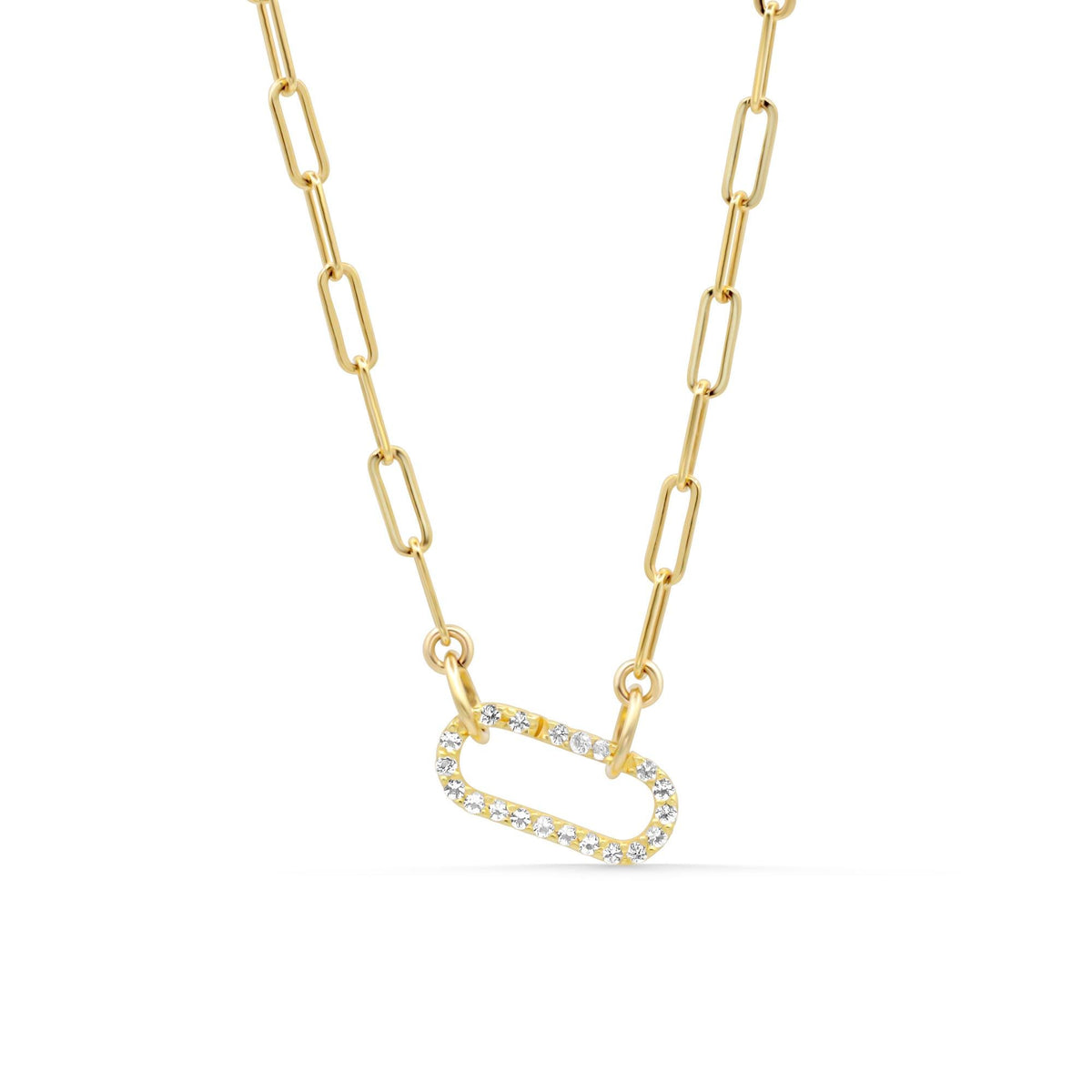 White Topaz Carabiner Necklace by Earthly Abundance featuring a silver-tone chain with a white topaz pendant.