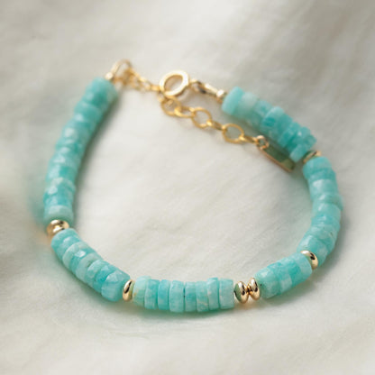 Amazonite Bracelet • Genuine Amazonite Faceted Bracelet • 14K Gold Filled • Aqua Gemstone Bracelet • Handmade in Canada