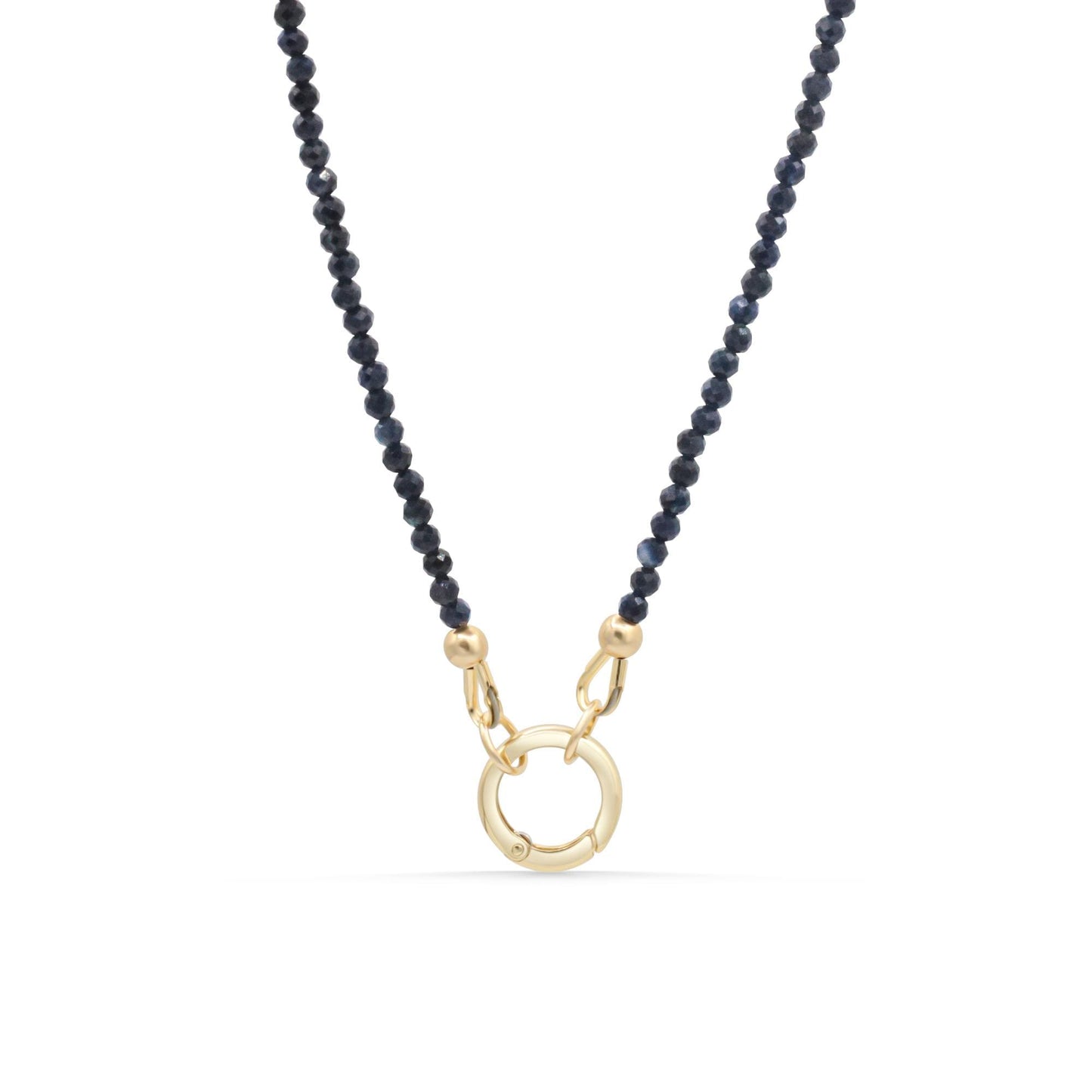 14K GOLD Blue Sapphire carabiner necklace Necklace [ENBM1694] | Women's Gemstone Choker Necklace | Faceted Blue Sapphire | September