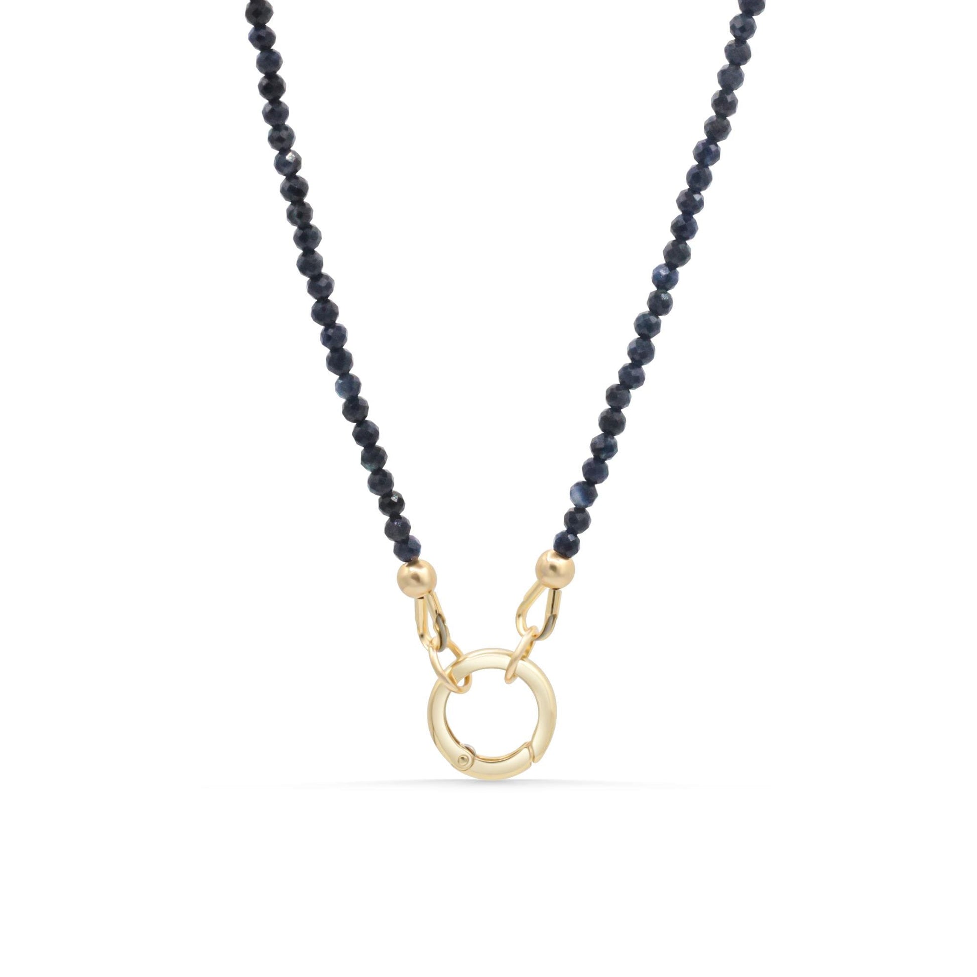 14K GOLD Blue Sapphire carabiner necklace Necklace [ENBM1694] | Women's Gemstone Choker Necklace | Faceted Blue Sapphire | September