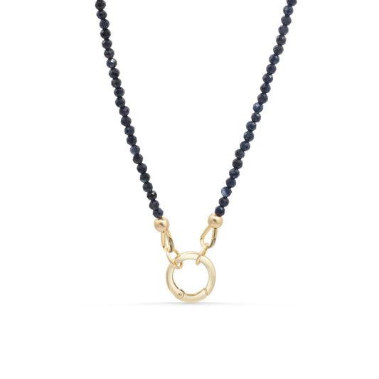 14K GOLD Blue Sapphire carabiner necklace Necklace [ENBM1694] | Women's Gemstone Choker Necklace | Faceted Blue Sapphire | September