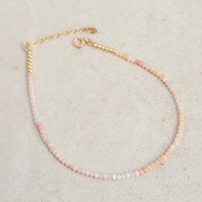 Pink opal anklet | Beaded Pink Opal ankle bracelet | [DIP] women's gemstone anklet | delicate opal anklet | Beachy pink anklet