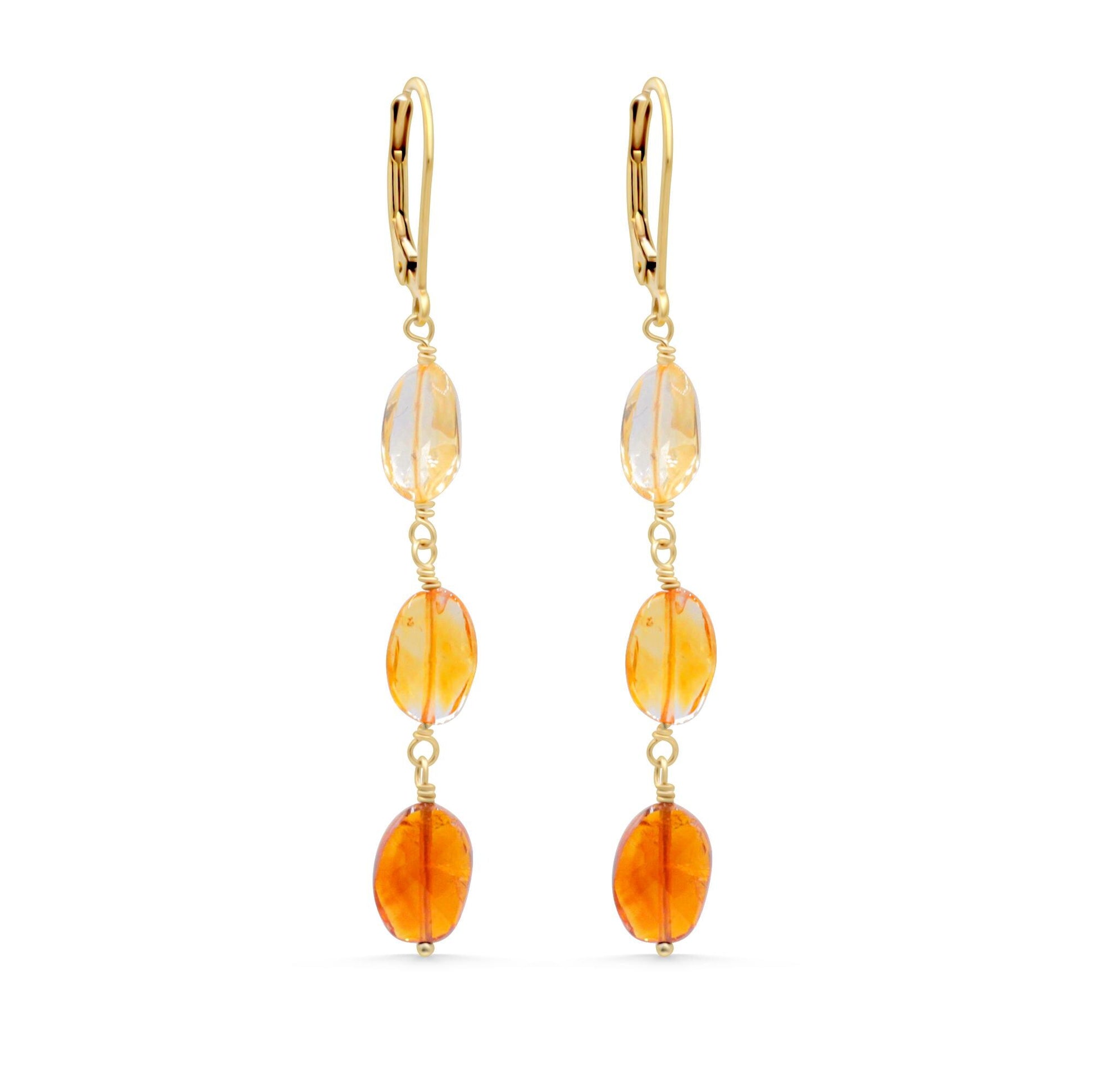Citrine Drop Earrings • Genuine Citrine Earrings • Gold Filled Earrings • Wire Wrapped Gemstone Earrings • Handmade in Canada