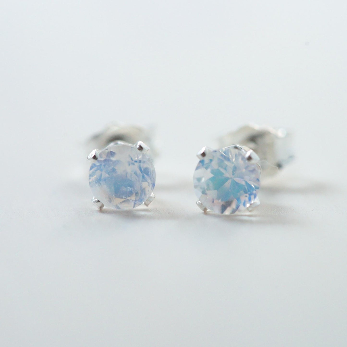 Rainbow Moonstone stud earrings - 14K