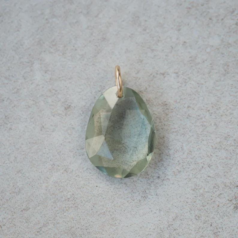 Green Amethyst Pendant • Genuine Green Amethyst Necklace • Solid 14K Gold • Green Quartz Charm • Handmade in Canada