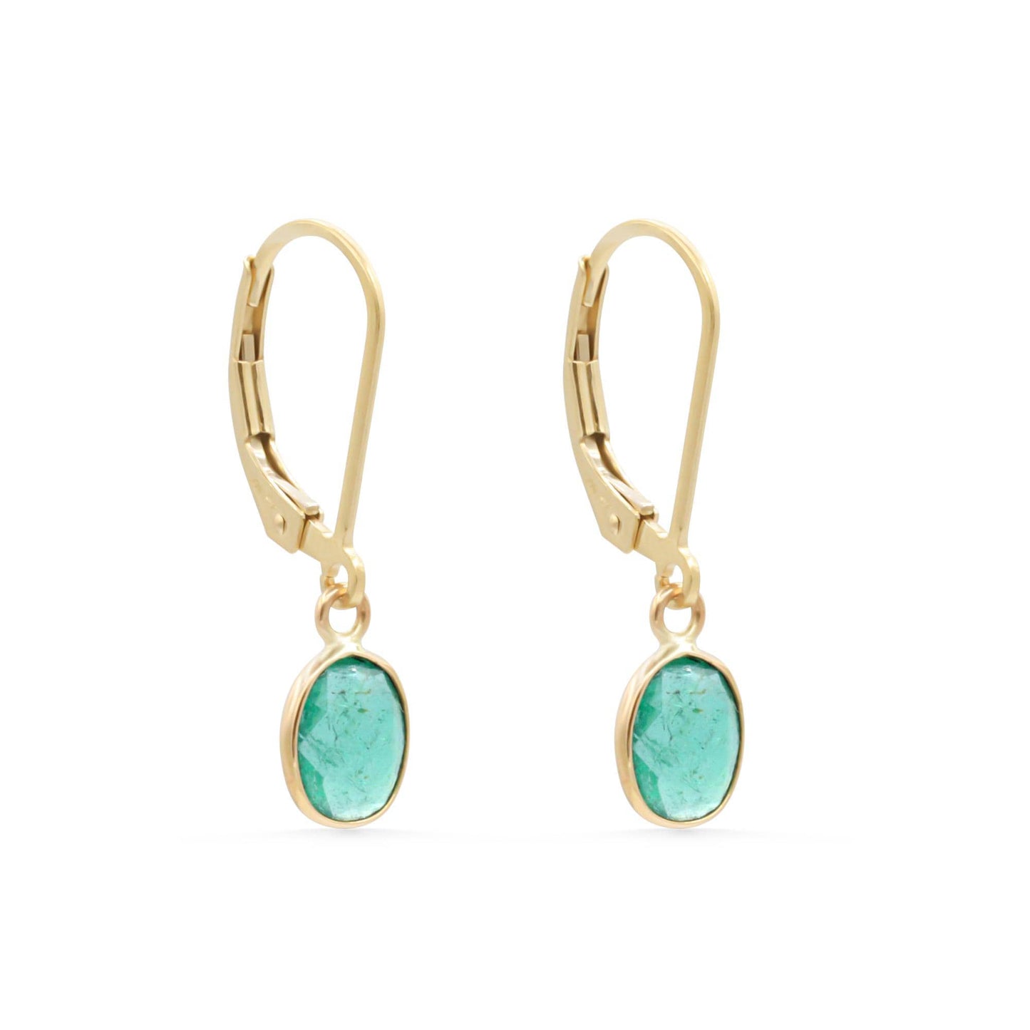 Zambian Emerald Earrings, Solid 14K Gold Earrings, Genuine Emerald Leverback Earrings, May Birthstone Jewelry