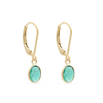 Zambian Emerald Earrings, Solid 14K Gold Earrings, Genuine Emerald Leverback Earrings, May Birthstone Jewelry