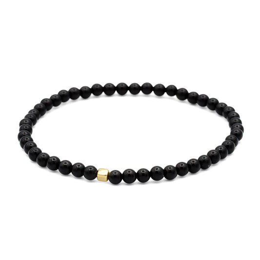 Men’s Black Tourmaline Bracelet • [EBBM4593] Genuine Black Tourmaline Jewelry • Gold Geometric Accent • Handmade in Canada