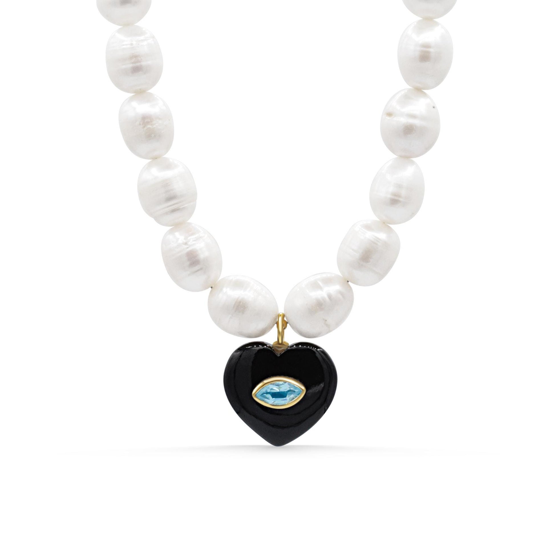 Midnight Oracle Pearl Necklace with Black Agate and Blue Topaz