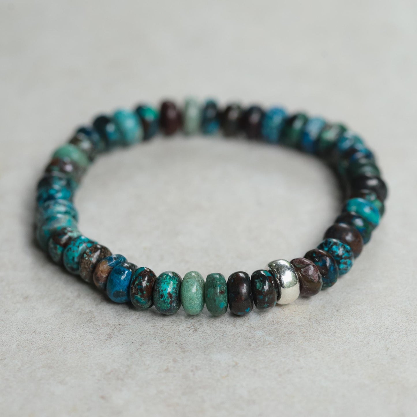 Chrysocolla Men’s Bracelet – Genuine Chrysocolla Bracelet, Sterling Silver, Gold Filled or 14K Gold Accent, Earthy Gemstone Bracelet for Men