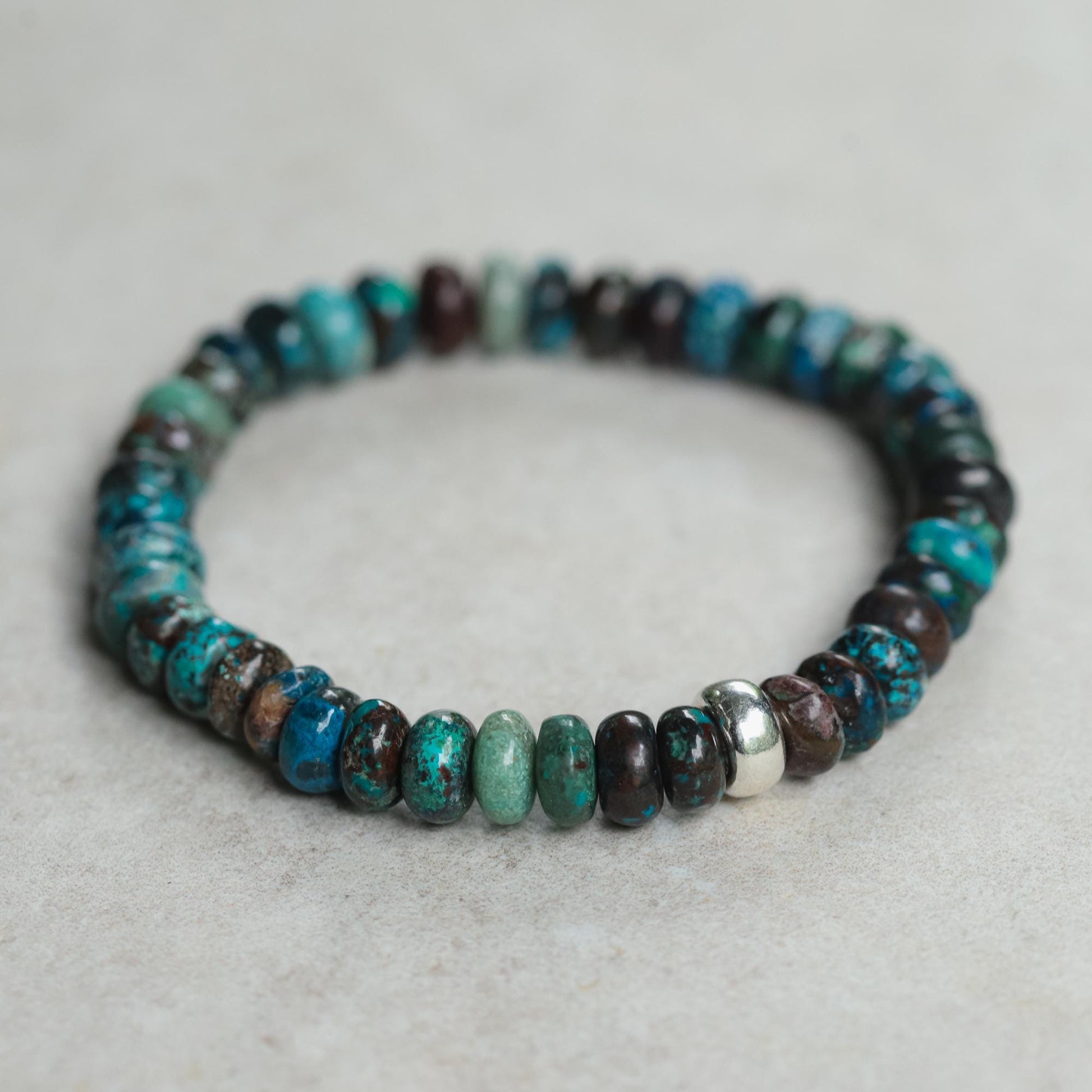 Chrysocolla Men’s Bracelet – Genuine Chrysocolla Bracelet, Sterling Silver, Gold Filled or 14K Gold Accent, Earthy Gemstone Bracelet for Men