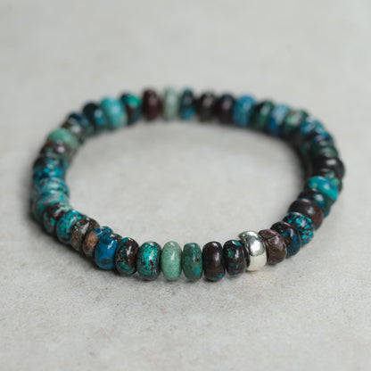 Chrysocolla Men’s Bracelet – Genuine Chrysocolla Bracelet, Sterling Silver, Gold Filled or 14K Gold Accent, Earthy Gemstone Bracelet for Men