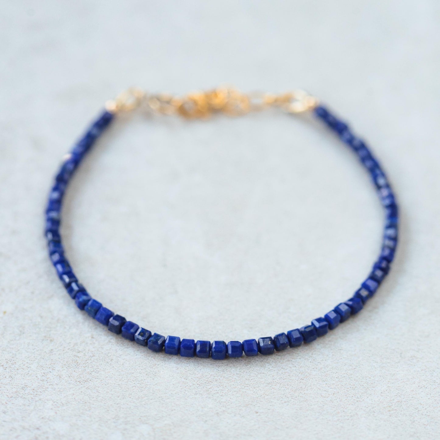 Lapis Lazuli Bracelet – Cube Cut Blue Gemstone Bracelet, 14K Gold Filled, Minimalist Layering Bracelet, Genuine Lapis Jewelry