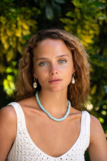 14K GOLD Larimar Beaded Necklace, Women's larimar candy necklace, Larimar beaded Necklace, high quality larimar necklace