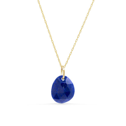 Lapis Lazuli pendant necklace with 14K gold setting, featuring a deep blue gemstone on a delicate chain.