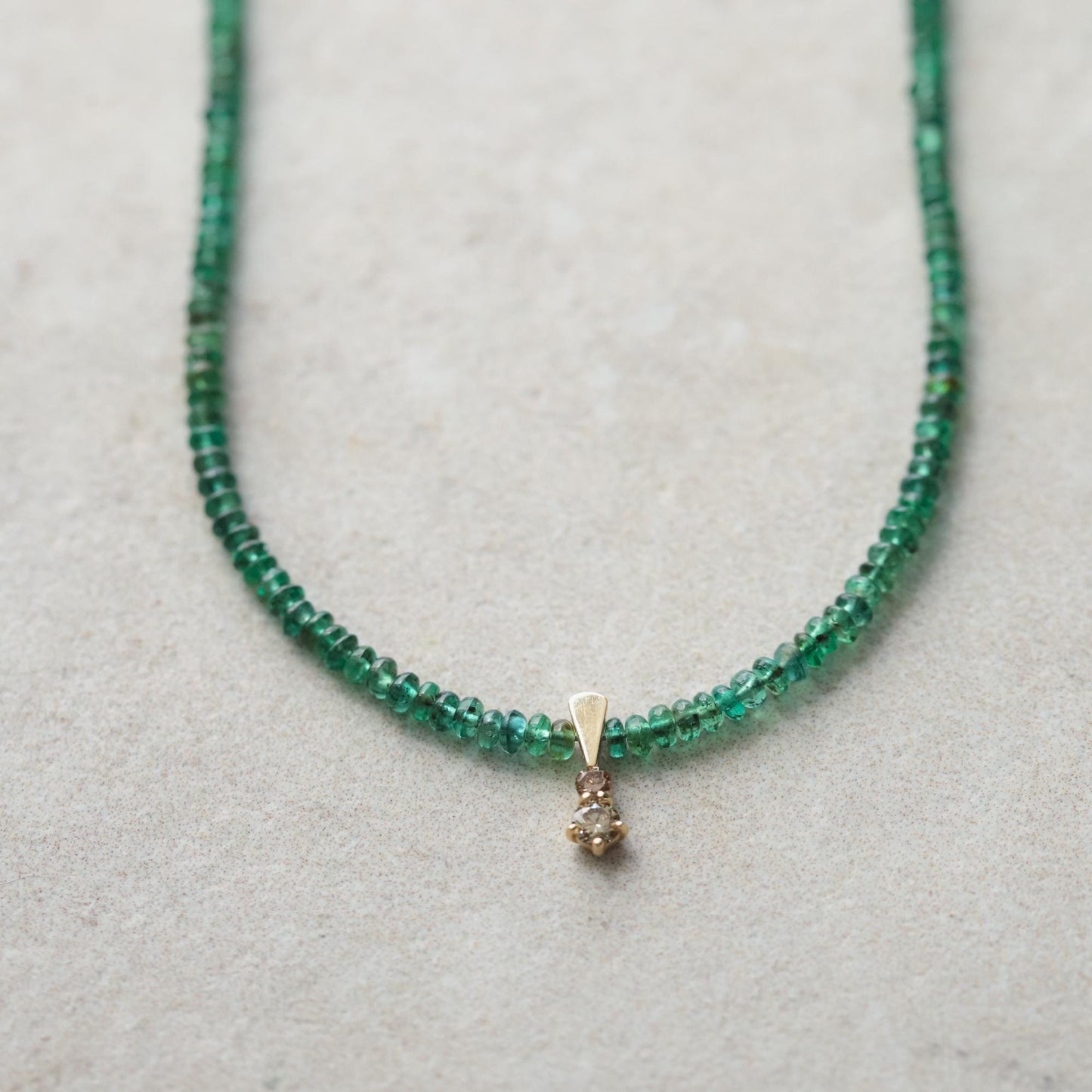 Diamond 14K Zambian Emerald Necklace, Zambian emerald necklace | [DIP_s] May birthstone necklace | smooth dainty Zambian emerald beaded