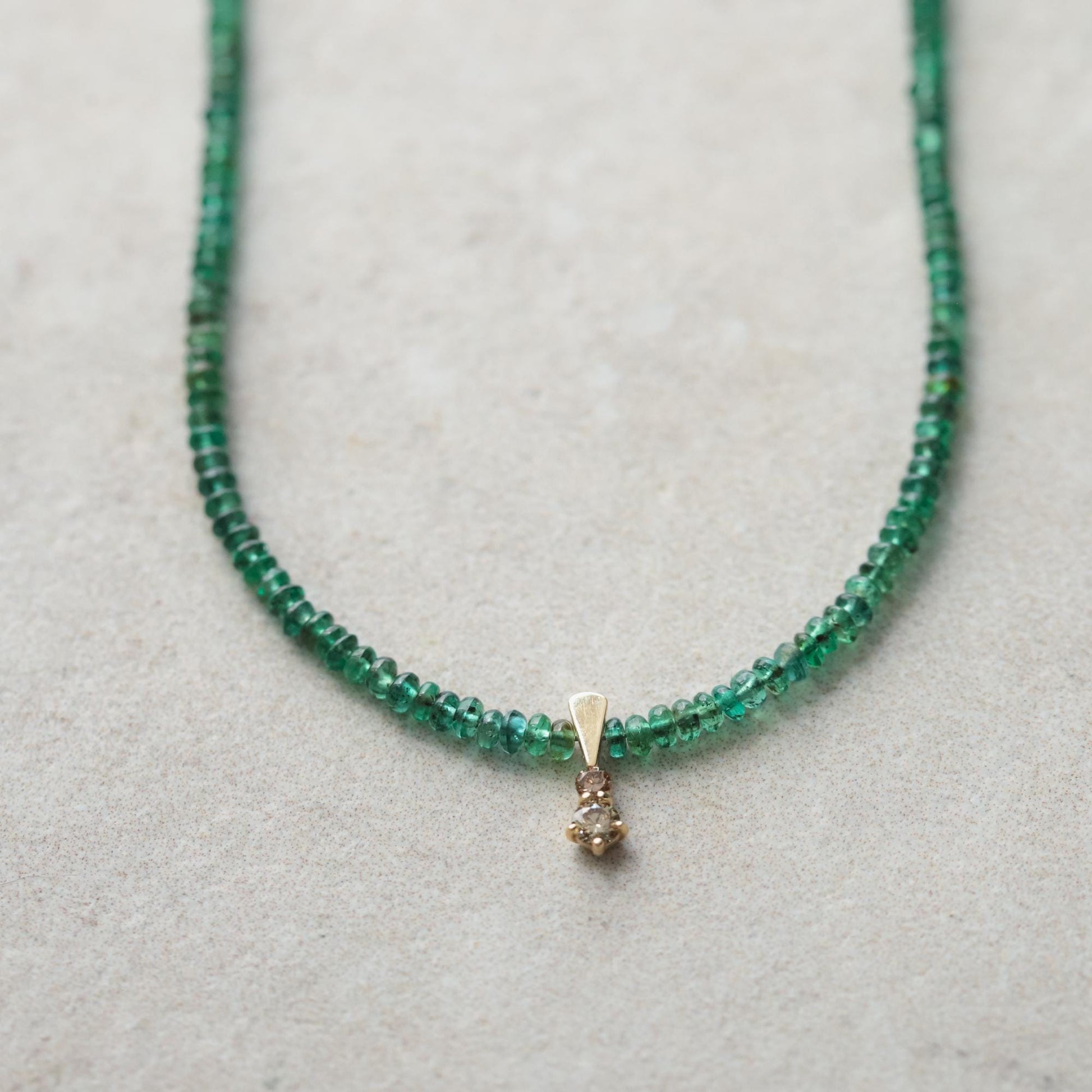 Diamond 14K Zambian Emerald Necklace, Zambian emerald necklace | [DIP_s] May birthstone necklace | smooth dainty Zambian emerald beaded