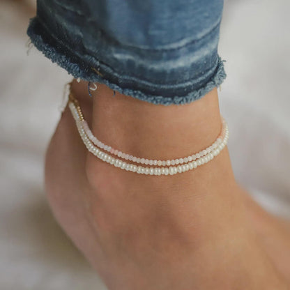 Pink opal anklet | Beaded Pink Opal ankle bracelet | [DIP] women's gemstone anklet | delicate opal anklet | Beachy pink anklet