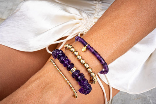Amethyst Heishi Leaf Bracelet