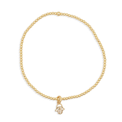 Solid 14K Gold Hamsa Bracelet, Mother of Pearl Hamsa Bracelet, Gold Beaded Bracelet, Protection Bracelet, Lucky Charm Jewelry