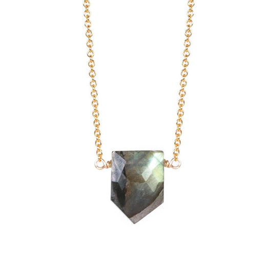 Aurora Point Labradorite Necklace by Earthly Abundance featuring a shimmering labradorite pendant on a delicate chain.